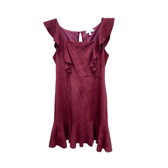 She + Sky burgundy faux suede flounce dress ❤️ - Picture 3 of 8